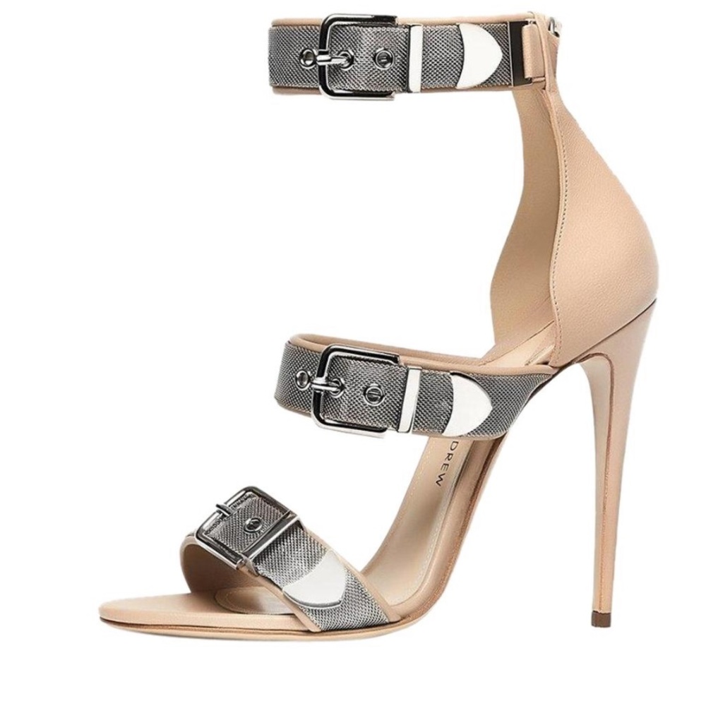 Paul Andrew Runway Leather Nude Sandals Size 37 Made in Italy